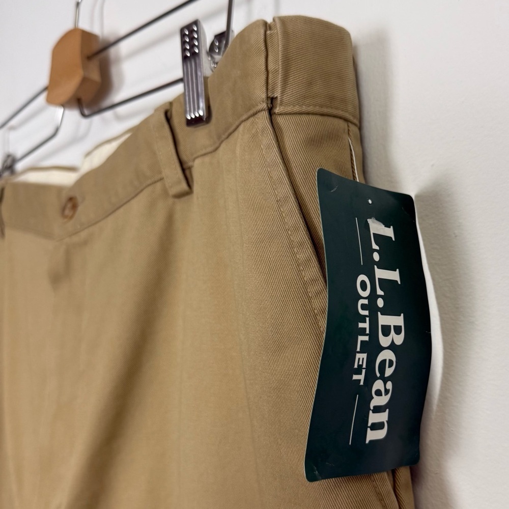 LL Bean Wrinkle Free Double L Pants Mens 42x32 Dark Khaki Tan 245698 NWT - Picture 3 of 11